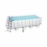 Piscina Bestway Power Steel 4.88x2.44x1.22m, Filtrare Nisip, Cadru Metalic, Gri, Set Complet: Scara+Prelata