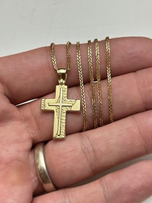 LANT + PANDANTIV AUR 14K - CRUCE - Crucifix - 6.8g - Grecia - 395lei/gr. foto