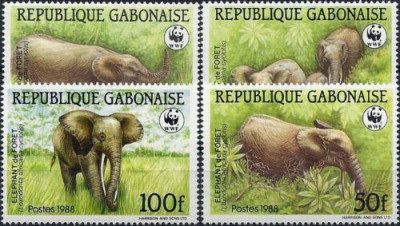 Gabon 1988 - Fauna WWF, elefanti, serie neuzata foto