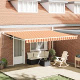 Marchiza retractabila manuala 450x300 cm, poliester, galben si portocaliu, dungi, umbra terasa/gradina