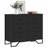 Comoda Gossi Neagra cu 6 Sertare, 91x35.5x74.5 cm, Lemn, Living/Dormitor
