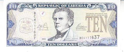 B11 2 - Bancnota foarte veche - Liberia - 10 dolari - 2003