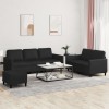 VidaXL Set de canapele cu perne, 3 piese, negru, piele ecologică