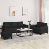 vidaXL Set de canapele cu perne, 3 piese, negru, piele ecologică