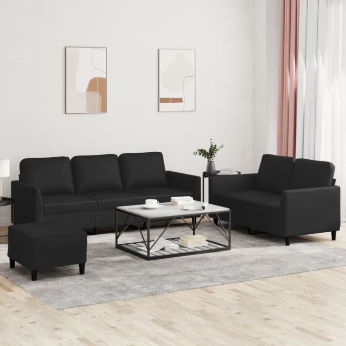 vidaXL Set de canapele cu perne, 3 piese, negru, piele ecologică