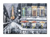 Cumpara ieftin Tablou Paris pictat manual, Turnul Eiffel in noapte, 70x50cm ulei pe panza efect 3D, Leonard Covaci