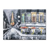Tablou Paris pictat manual, Turnul Eiffel in noapte, 70x50cm ulei pe panza efect 3D, Leonard Covaci