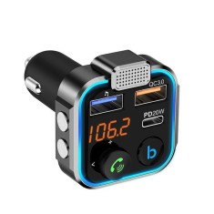 Modulator auto, cu conectare dubla, functie hands-free, microfon incorporat, bluetooth, Fastcharge 3.0, USB tip C, negru/argintiu
