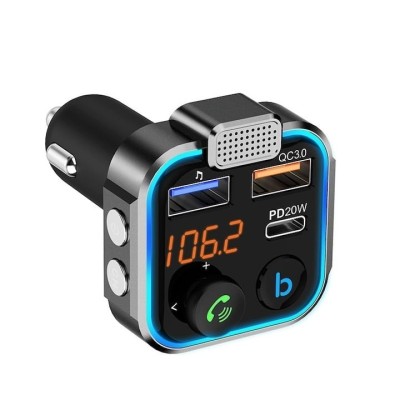 Modulator auto, cu conectare dubla, functie hands-free, microfon incorporat, bluetooth, Fastcharge 3.0, USB tip C, negru/argintiu foto