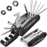 Cumpara ieftin Set chei multifunctionale 16 in 1 pentru bicicleta, cu imbus, surubelnite si chei diverse, compact si portabil, metal, negru-argintiu Acest set de che
