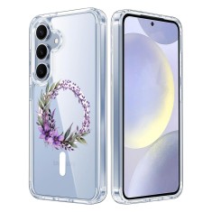 Husa pentru samsung galaxy s25, atasare magnetica, magsafe, pink wreath 10, clear foto