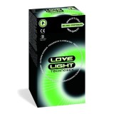 Prezervative LOVE LIGHT TECHNOSEX Glow, din latex, lubrifiate, fosforescente, diametru 52 mm