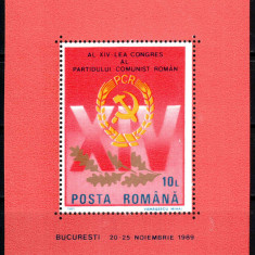 Romania 1989, LP 1232, Al XIV-lea Congres al P.C.R., colita, MNH! LP 20,00 lei