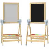 AIYAPLAY Șevalet pentru copii cu tablă dublă pentru cretă și markere, tablă magnetică și tăviță pentru accesorii, rolă de h&acirc;rtie inclusă, lemn natur |
