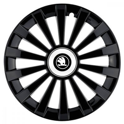 Set 4 capace roti Meridian negru pentru gama auto Skoda Nou Alb-Negru, R14 foto