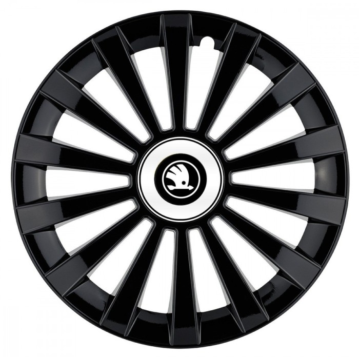 Set 4 capace roti Meridian negru pentru gama auto Skoda Nou Alb-Negru, R14