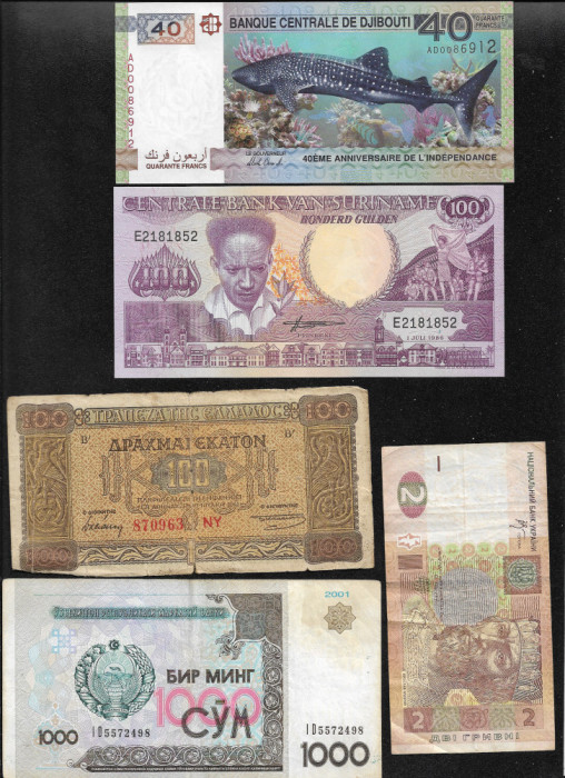 Set 5 bancnote de prin lume adunate (cele din imagini) #134