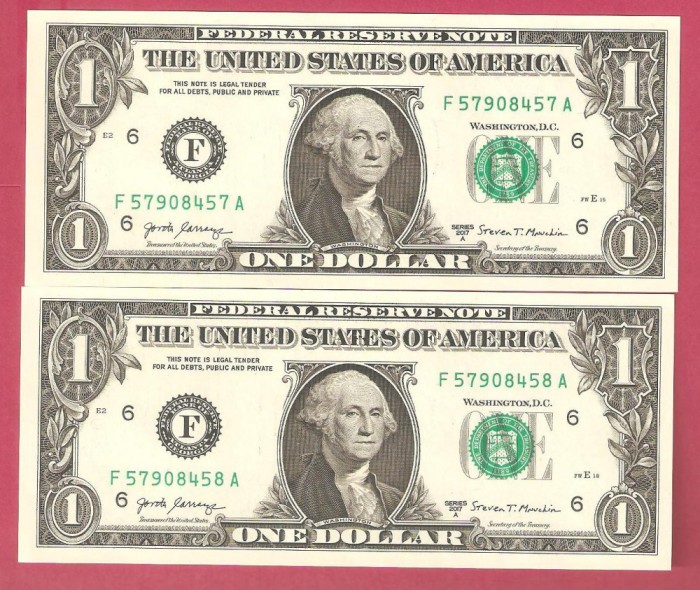 SUA 1 $ / 2017 A - serii CONSECUTIVE. UNC.