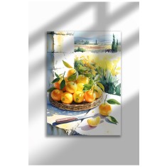 Imprimeu pe p&acirc;nză fără ramă cu natură statică &icirc;n bucătărie, tavă cu portocale, format A3, poster de perete mediteranean | A3 (29.7 x 42 cm) - KP-20