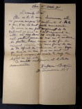 Scrisoare scrisa si semnata olograf de actorul Nicolae Niculescu Buzau(1872-1957); adresantul este marele regizor Sica Alexandrescu