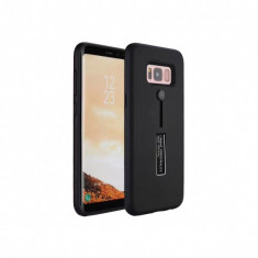 Husa hibrid cu picior stand metalic si inel de sustinere din silicon pentru Samsung Galaxy S8 Plus, negru foto