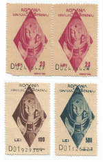 Romania, lot 210 cu 4 timbre fiscale de ajutor, Consiliul de Patronaj, 1943, MNH foto