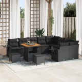 Set canapea pentru grădină vidaXL 12 piese cu perne Negru Ratan Poliester, Set de dining pentru grădină vidaXL 3 piese cu perne Negru Ratan Poliester