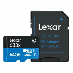 Card de memorie Lexar MicroSDXC 64GB Class 10 UHS-I + Adaptor SD foto