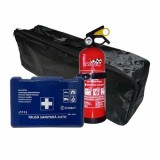 Set pachet prim ajutor auto trusa sanitara si stingator cu pulbere 1kg Cridem geanta organizatoare Negru Garage AutoRide