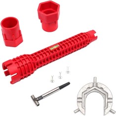 Cheie multifunctionala pentru instalatii sanitare, Plastic/Aliaj aluminiu, Rosu