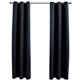 Gossi perdele opace cu inele, 2 buc., negru, 97x213 cm, material textil