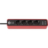 Prelungitor Brennenstuhl Ecolor, cu intrerupator, 4 prize, 2xUSB 2.1A, H05VV-F 3G1.5, 1.5m, Rosu/Negru