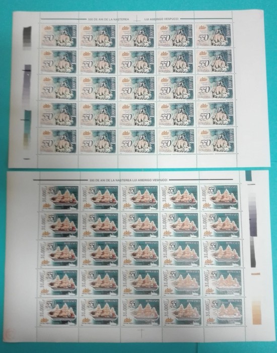 TIMBRE ROMANIA LP1627/2004 550 ani nasterea lui Amerigo Vespucci -2 coli- MNH
