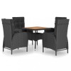 Set mobilier gradina, 5 piese, negru, poliratan si lemn acacia