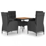 Set mobilier gradina, 5 piese, negru, poliratan si lemn acacia