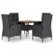 Set mobilier gradina, 5 piese, negru, poliratan si lemn acacia