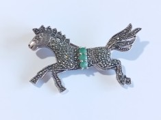 Brosa din argint cu smaralde si marcasite #1885 foto