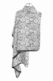 Esarfa tip sal dama 24E din matase vegetala cu atingere de matase fina, alb/negru, 180 x 82 cm, Marime universala