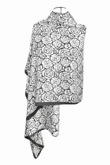 Esarfa tip sal dama 24E din matase vegetala cu atingere de matase fina, alb/negru, 180 x 82 cm