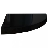 Raft coltar de perete, negru extralucios, 35x35x3,8 cm, MDF