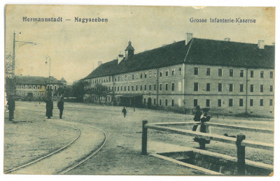 3866 - SIBIU, Military School Tramway Romania - old postcard, CENSOR - used 1916 foto