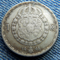 1q - 1 Krona 1946 Suedia / argint