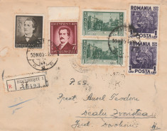 1939 Romania - Plic circulat cu seria completa M. Eminescu, 4 vignete Nathansohn foto