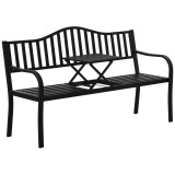 Bancă de Grădină Outsunny din Metal cu Măsuță Centrală Retractabilă, Bancă Loveseat pentru Terasă cu Șezut și Spătar cu Șipci, pentru 2&ndash;3 Persoane, Ne
