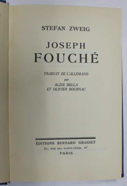 JOSEPH FOUCHE par STEFAN ZWEIG