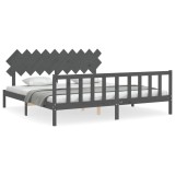 Cumpara ieftin Cadru pat cu tablie 200x200 cm, gri, lemn masiv