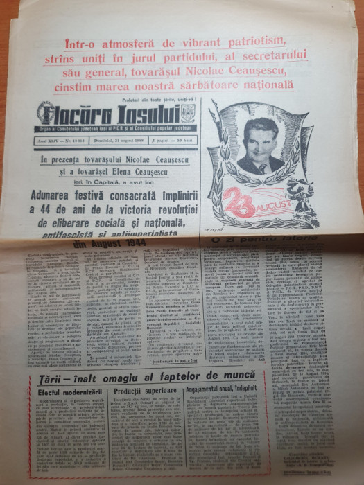 ziarul flacara iasului 21 august 1988-adunarea festiva,44 ani de la 23 august