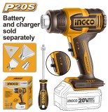 Pistol cu aer cald 20V, 300/550&deg;C, 100/200 L/min, cu 4 accesorii &ndash; fara acumulator HGLI2006