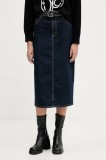 HUGO fustă jeans culoarea bleumarin, midi, drept, 50541495