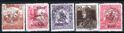 Romania 1919 - EMISIUNEA CLUJ. 5 TIMBRE EROARE SUPRATIPAR DEPLASAT, P16(2) foto